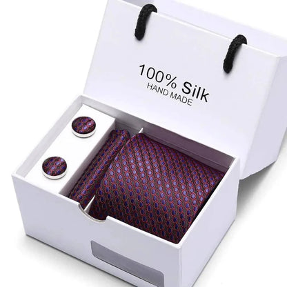 Refined Men's Silk Jacquard Necktie Set with Tie, Pocket Square, and Cufflinks – Ideal Father's Day, Valentine's Day, Christmas, and Birthday Gift - Home Fads 