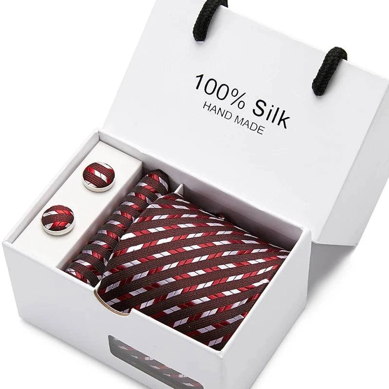 Refined Men's Silk Jacquard Necktie Set with Tie, Pocket Square, and Cufflinks – Ideal Father's Day, Valentine's Day, Christmas, and Birthday Gift - Home Fads 