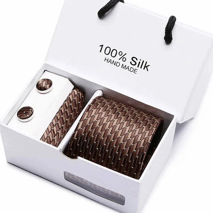 Refined Men's Silk Jacquard Necktie Set with Tie, Pocket Square, and Cufflinks – Ideal Father's Day, Valentine's Day, Christmas, and Birthday Gift - Home Fads 