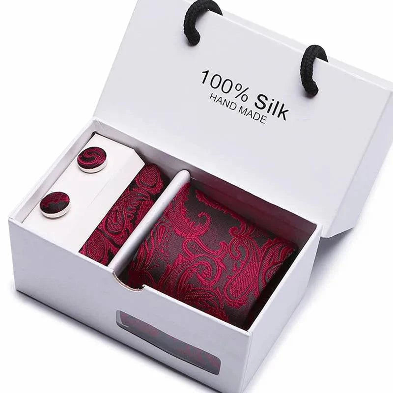 Refined Men's Silk Jacquard Necktie Set with Tie, Pocket Square, and Cufflinks – Ideal Father's Day, Valentine's Day, Christmas, and Birthday Gift - Home Fads 