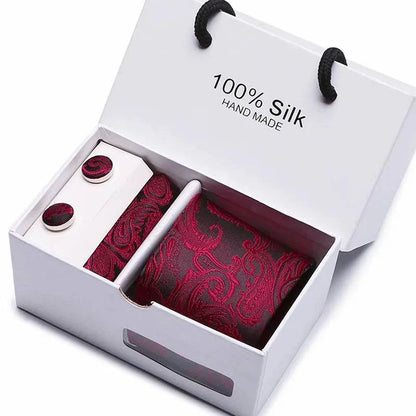 Refined Men's Silk Jacquard Necktie Set with Tie, Pocket Square, and Cufflinks – Ideal Father's Day, Valentine's Day, Christmas, and Birthday Gift - Home Fads 