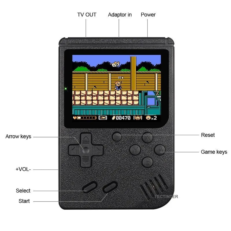 Retro Handheld Game Console – 8-Bit 3.0" & 2.6" Color LCD, One-Player & Two-Player Options, 500 Built-In Games, TV Compatibility - Home Fads 
