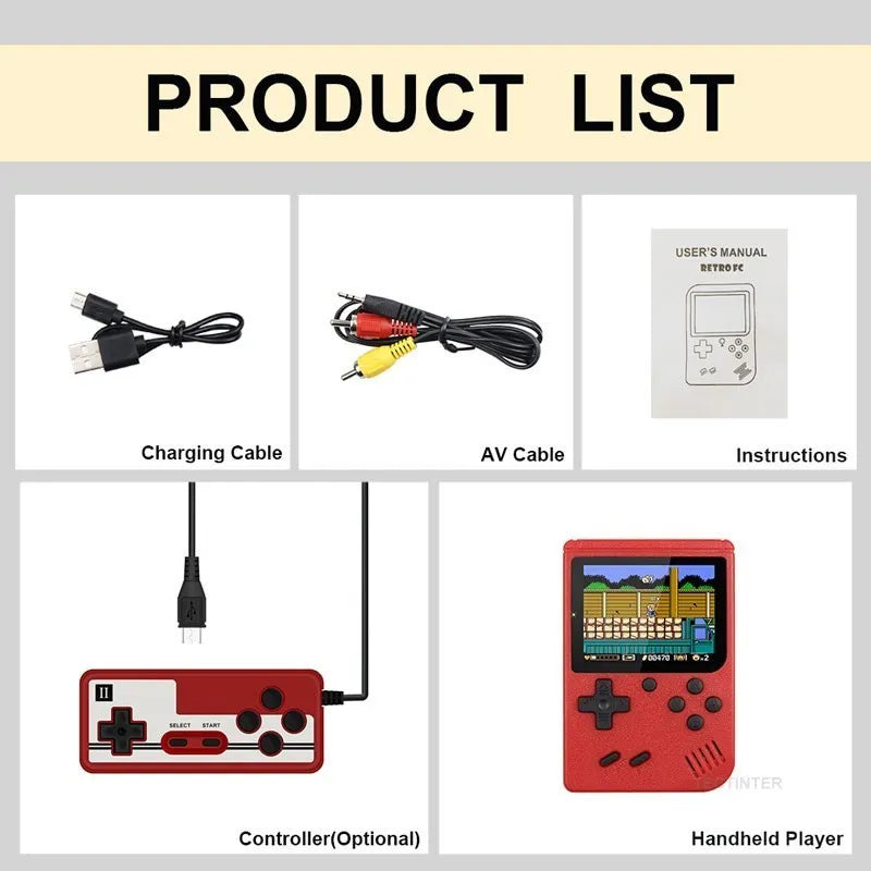 Retro Handheld Game Console – 8-Bit 3.0" & 2.6" Color LCD, One-Player & Two-Player Options, 500 Built-In Games, TV Compatibility - Home Fads 