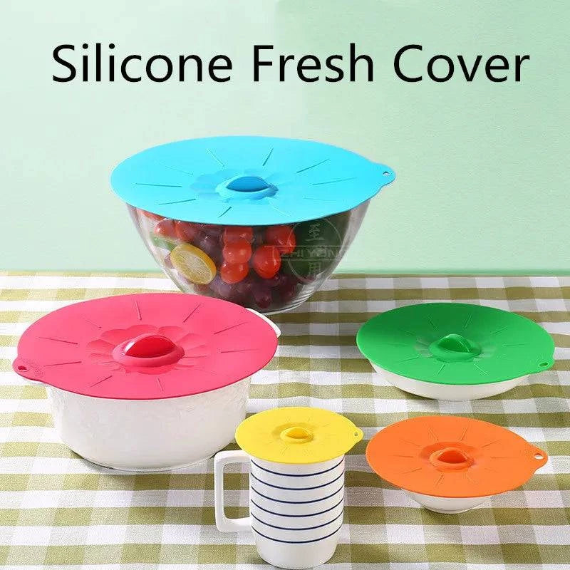 Reusable Silicone Microwaveable Bowl Covers - Set of 3 or 5, Vacuum Seal Dishwasher Safe Food Wrap Pot Lids for Cooking and Storage - Home Fads 