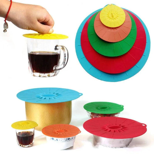Reusable Silicone Microwaveable Bowl Covers - Set of 3 or 5, Vacuum Seal Dishwasher Safe Food Wrap Pot Lids for Cooking and Storage - Home Fads 