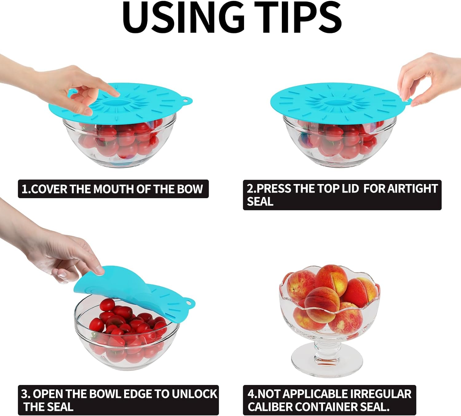 Reusable Silicone Microwaveable Bowl Covers - Set of 3 or 5, Vacuum Seal Dishwasher Safe Food Wrap Pot Lids for Cooking and Storage - Home Fads 