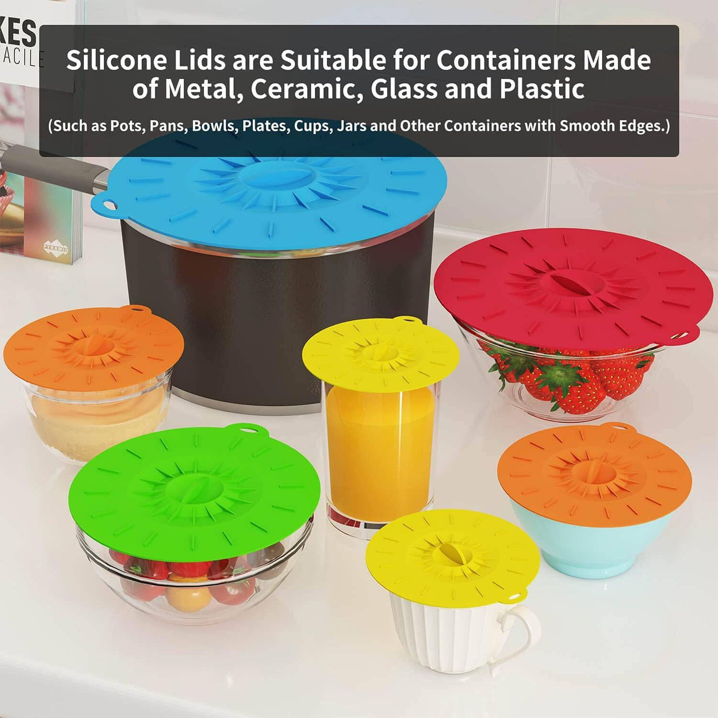 Reusable Silicone Microwaveable Bowl Covers - Set of 3 or 5, Vacuum Seal Dishwasher Safe Food Wrap Pot Lids for Cooking and Storage - Home Fads 