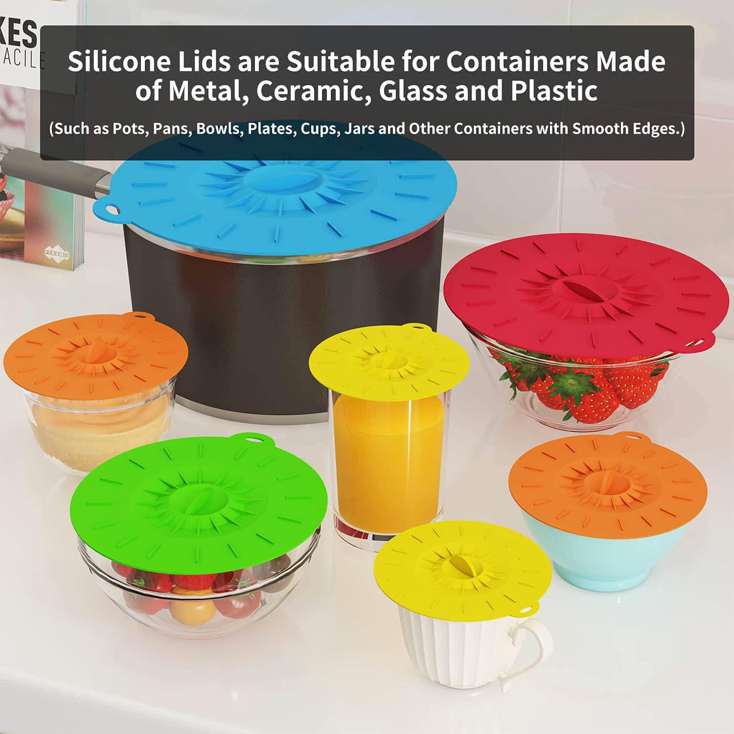 Reusable Silicone Microwaveable Bowl Covers - Set of 3 or 5, Vacuum Seal Dishwasher Safe Food Wrap Pot Lids for Cooking and Storage - Home Fads 