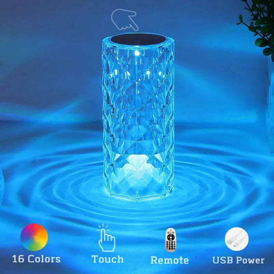 Rose Crystal Table Lamp - 3-Color and 16-Color Touch/Remote Dimmable Night Light for Bedroom and Living Room - Home Fads 