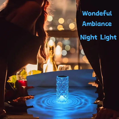 Rose Crystal Table Lamp - 3-Color and 16-Color Touch/Remote Dimmable Night Light for Bedroom and Living Room - Home Fads 