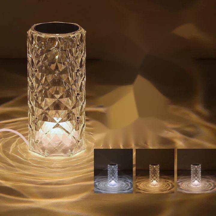 Rose Crystal Table Lamp - 3-Color and 16-Color Touch/Remote Dimmable Night Light for Bedroom and Living Room - Home Fads
