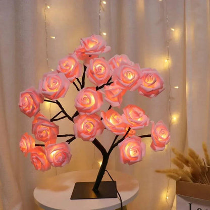 24 LED Rose Tree Table Lamp - USB Fairy Flower Night Light for Home Decor, Weddings, Living Room, Bedroom - Perfect Gift Idea - Home Fads