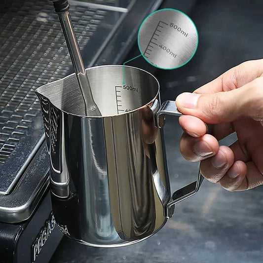 Stainless Steel Latte Art Milk Frothing Pitcher - Elegant Frothing Jug with Inner Scale for Espresso Barista - Home Fads