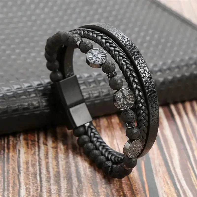 Exquisite Men's Leather Bracelet: Ideal Gift Choice - Handcrafted Multi-Layered Charm Accent - Collection 1 - Home Fads