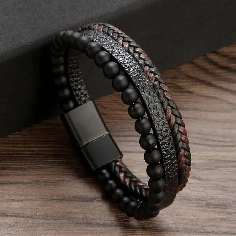 Exquisite Men's Leather Bracelet: Ideal Gift Choice - Handcrafted Multi-Layered Charm Accent - Collection 1 - Home Fads