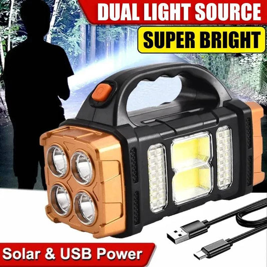 Versatile Rechargeable LED Flashlight with Solar Charging, COB Work Light, and Power Bank Functionality - Camping Lamp - Home Fads