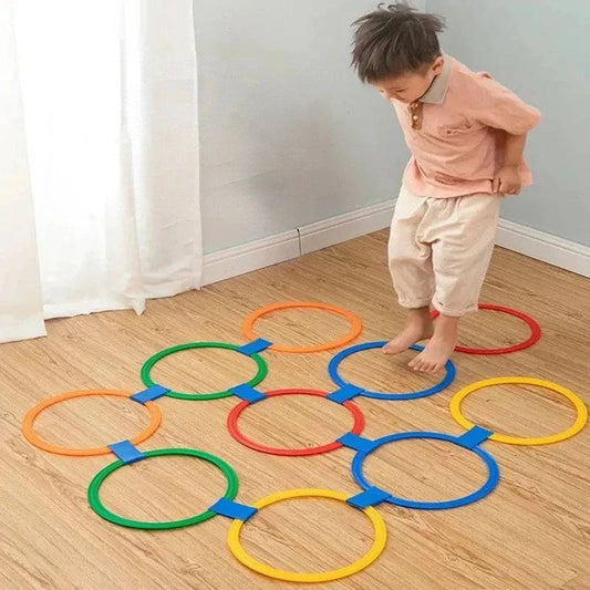 Children's Outdoor Fitness and Coordination Training Set - 10 Jump Hoops with Connectors for Park Activities - Home Fads