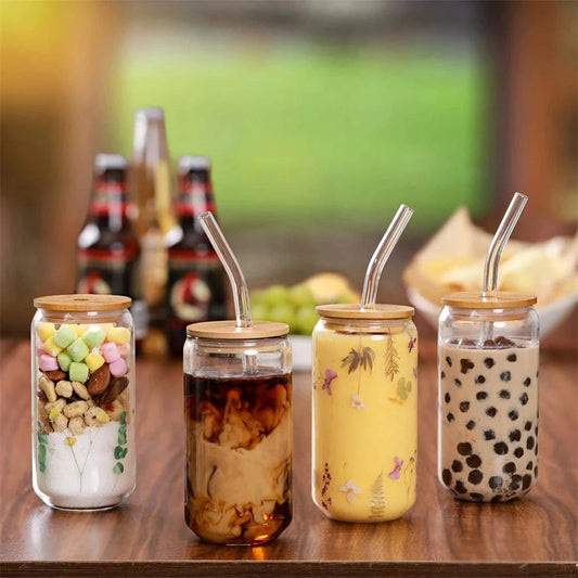 High-Quality Glass Cups with Lid and Straw Set - Versatile for Juice, Beer, Milk, Mocha, and Bubble Tea - Home Fads