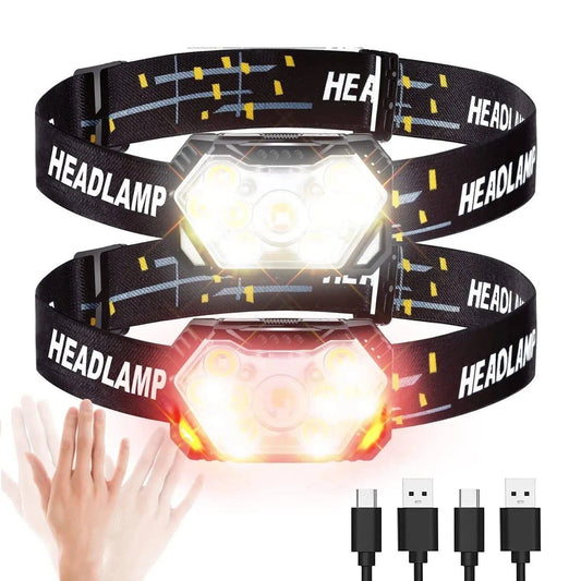 9 LED USB Rechargeable Motion Sensor Headlamp - 2000 Lumen for Hiking, Fishing, Camping, Outdoor Activities, and Work - Home Fads