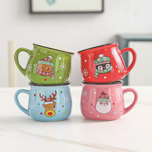 Festive Ceramic Mug with Cartoon Characters – 150ml Holiday-Themed Coffee and Milk Cup