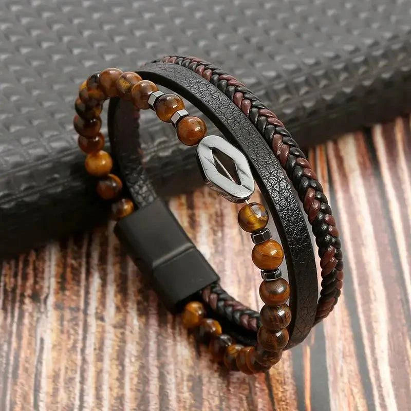 Exquisite Men's Leather Bracelet: Ideal Gift Choice - Handcrafted Multi-Layered Charm Accent - Collection 1 - Home Fads