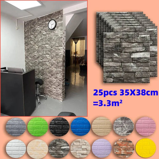 Self-Adhesive 3D Brick Wallpaper Set: Versatile Home Decor Wall Sticker Panels for Kitchen, Bedroom, Office, and Living Room - 25pcs Pack - Home Fads