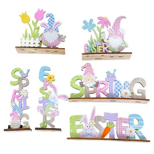 Artisanal Spring Easter Wooden Signs DIY Craft for Exquisite Desktop Centerpieces - Featuring Rabbit, Flower, and Gnome Ornaments - Home Fads