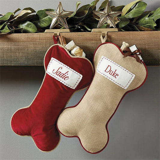 Bone-Shaped Pet Christmas Stocking – Holiday Candy Bag for Home Décor and Seasonal Gifts