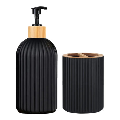 Modern Bathroom Countertop Organizer – Soap Dispenser, Cotton Storage & Toothbrush Holder