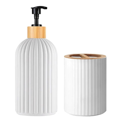 Modern Bathroom Countertop Organizer – Soap Dispenser, Cotton Storage & Toothbrush Holder