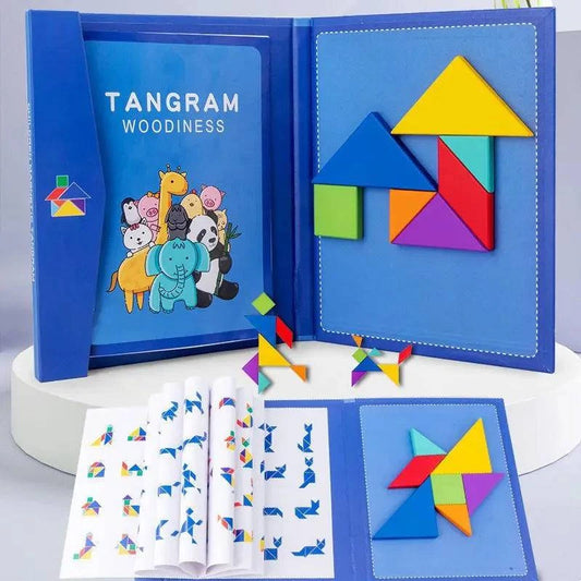 Wooden Geometric Magnetic Tangram Puzzle Book - Educational Toy for Children - Home Fads