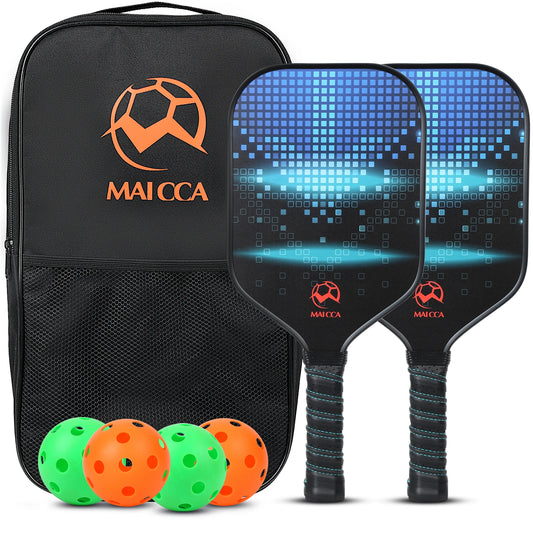 Ensemble de raquettes de pickleball approuvées par l'USAPA avec noyau en nid d'abeille - Comprend 4 balles, une housse de raquette portable et un sac de transport - Kit cadeau intérieur/extérieur