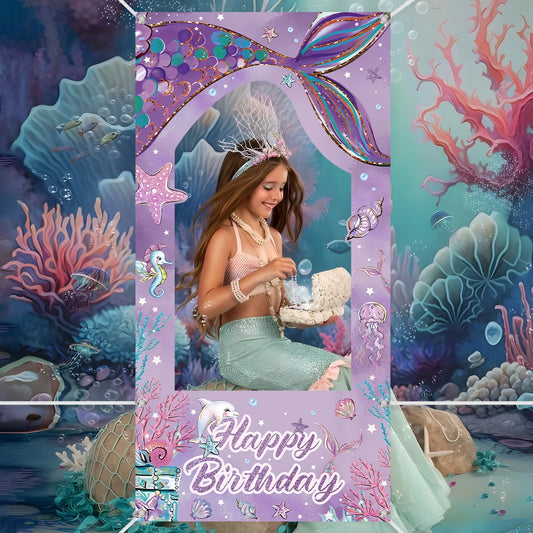 Marco de fotos con cola de sirena como telón de fondo: accesorios fotográficos submarinos para fiestas de cumpleaños y decoración de baby shower