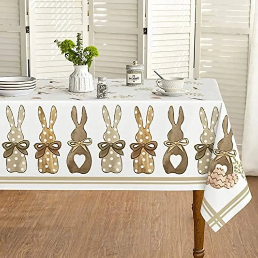 Easter Rectangular Tablecloth with Spring Carrot Rabbit Design - Ideal for Easter Spring Party Picnics and Dinner Decor - Available in 8 Sizes - Home Fads