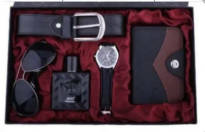 Juego de regalo empresarial de lujo para hombres: reloj, gafas, bolígrafo, llavero, cinturón y billetera 6 en 1: regalo ideal para el Día del Padre, cumpleaños y Navidad