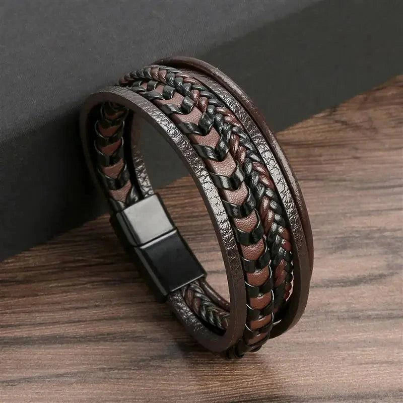 Exquisite Men's Leather Bracelet: Ideal Gift Choice - Handcrafted Multi-Layered Charm Accent - Collection 1 - Home Fads