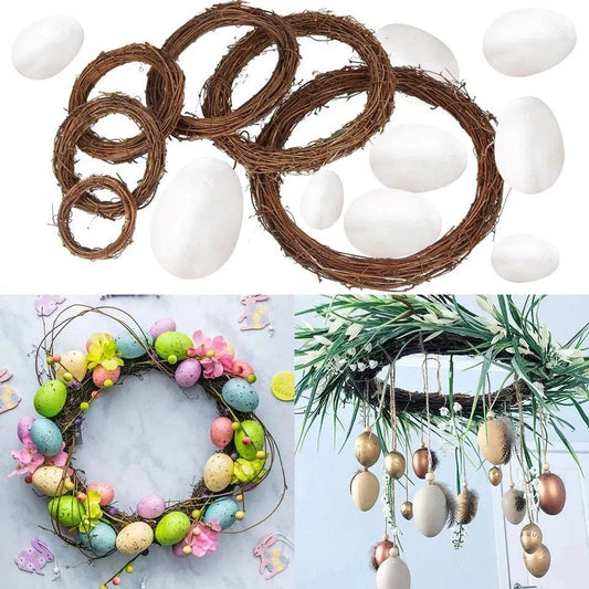 Rattan Wreath - Easter Foam Colorful Eggs -  White Eggs - Home Party Decor - Home Fads