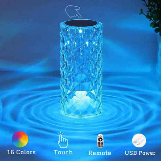 Rose Crystal Table Lamp - 3-Color and 16-Color Touch/Remote Dimmable Night Light for Bedroom and Living Room - Home Fads