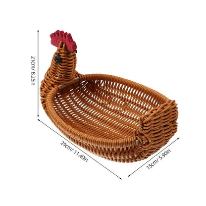 Handwoven Rattan Fruit Basket – Chicken-Shaped Decorative Storage Tray for Bread, Snacks, and Easter Egg Hunts