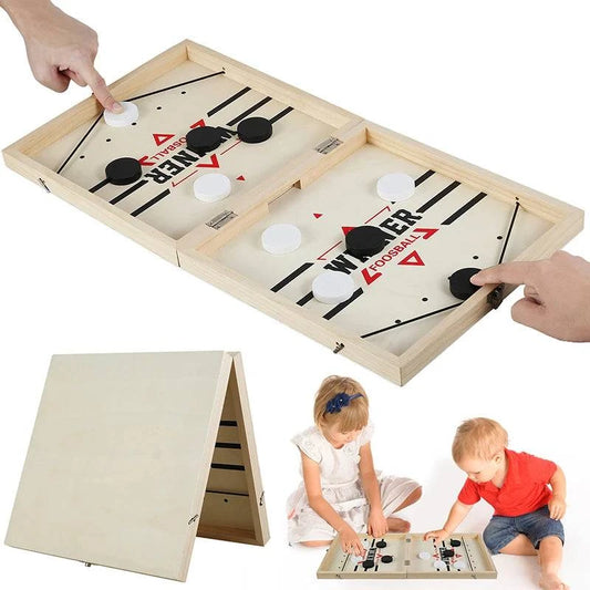 Premium Foldable Wooden Foosball Puck Table Hockey - Catapult Chess Board Game for All Ages - Home Fads