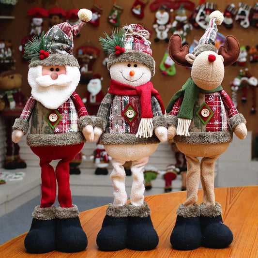 Holiday Plush Dolls – Santa, Snowman, or Reindeer with Adjustable Legs for Table, Mantel, and Home Display