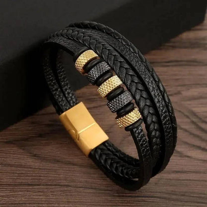 Exquisite Men's Leather Bracelet: Ideal Gift Choice - Handcrafted Multi-Layered Charm Accent - Collection 1 - Home Fads