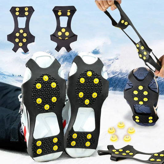 Crampons de traction pour la glace et la neige à 10 crampons – Crampons antidérapants robustes pour bottes, idéaux pour la randonnée et l'escalade en hiver