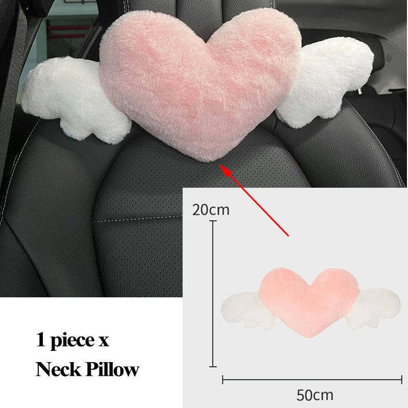 Winged Heart Car Seat Neck Pillow – Plush Comfort with Elastic Strap – Ideal Valentine’s Day & Special Occasion Gift