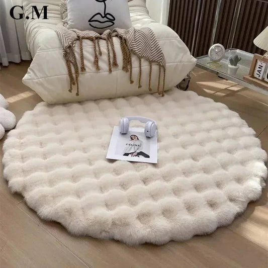 Premium Round Plush Living Room Carpets: Bedside Fluffy Mats - Non-Slip Soft Shaggy Rugs for Elegant Room Decor - Home Fads