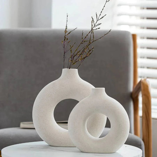 Modern Circular Hollow Ceramic Vase: Elegant Home and Office Decoration Piece - Home Fads