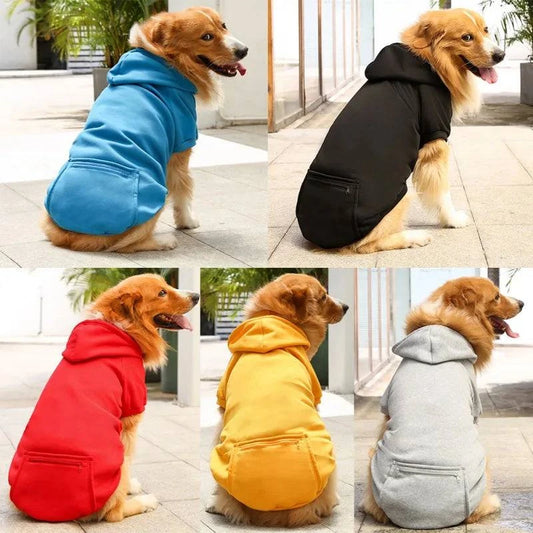 Stylish Autumn Winter Dog Sweater Hoodie with Zippered Pocket - Solid Color Apparel for Dogs of All Sizes - Home Fads