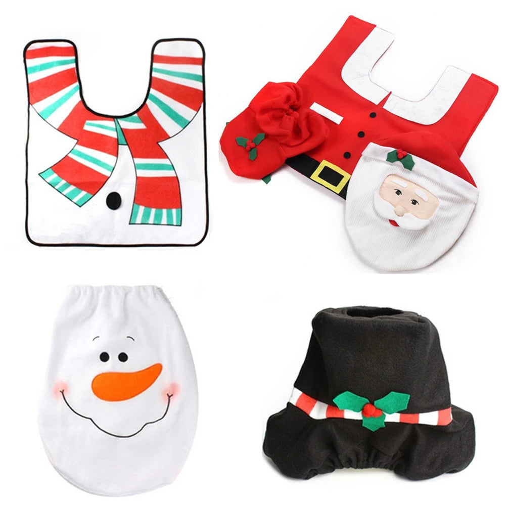 Seasonal Bathroom Décor Set – Toilet Seat Cover, Foot Mat, and Tank Cover for Festive Home Decoration - Home Fads 