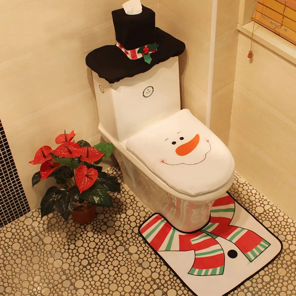 Seasonal Bathroom Décor Set – Toilet Seat Cover, Foot Mat, and Tank Cover for Festive Home Decoration - Home Fads 