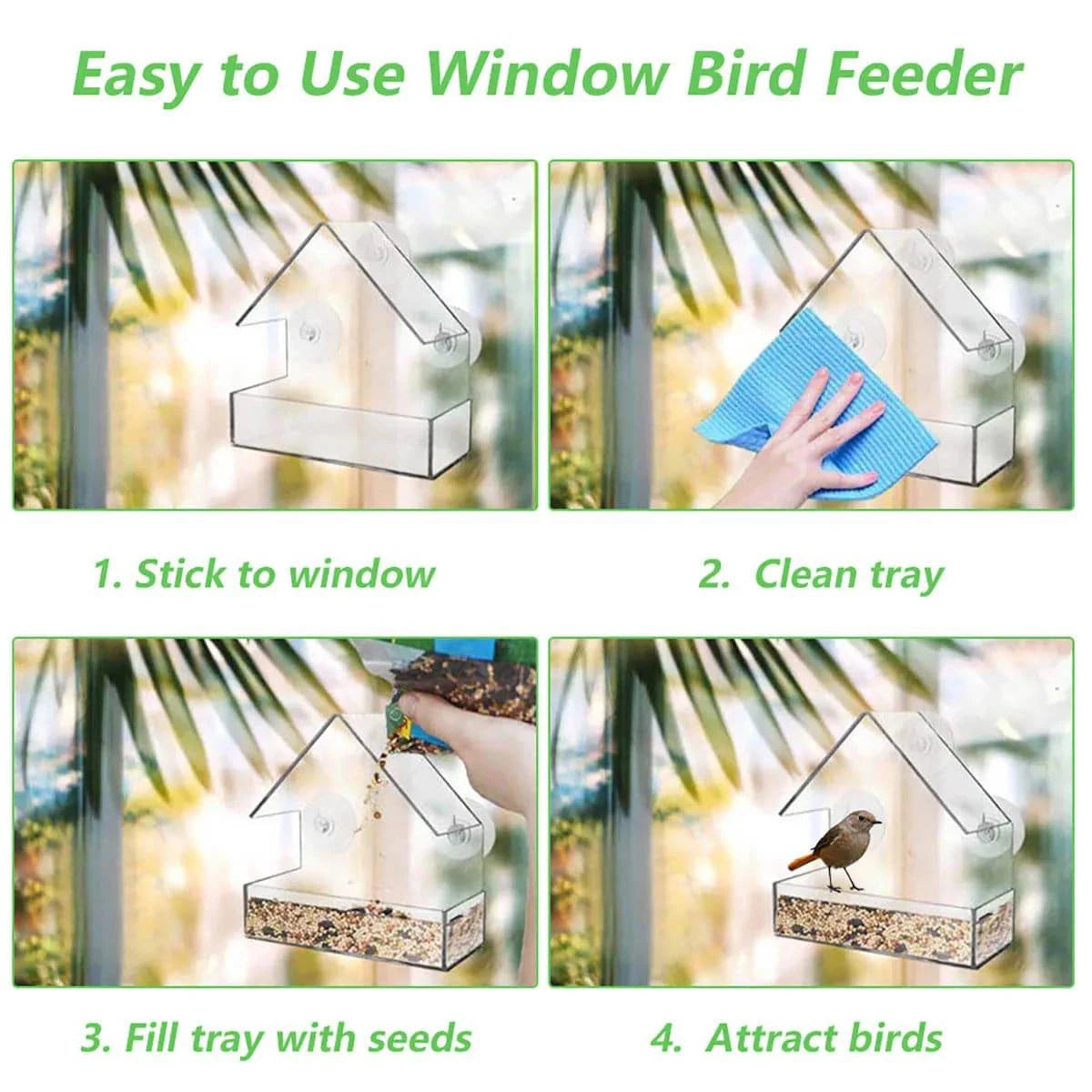 Elite Clear View Window Bird Feeder with Strong Adhesive Mounts - Home Fads